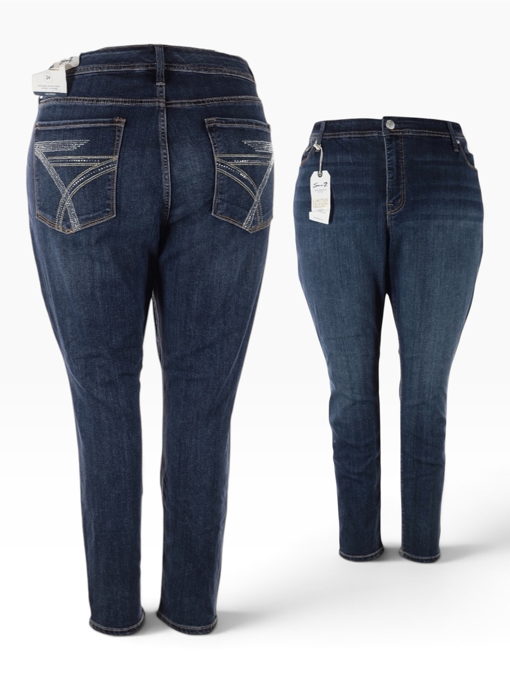 Seven7 Limited Edition Skinny Jeans 24 Plus Rhinestone Embellished Dark Wash NWT